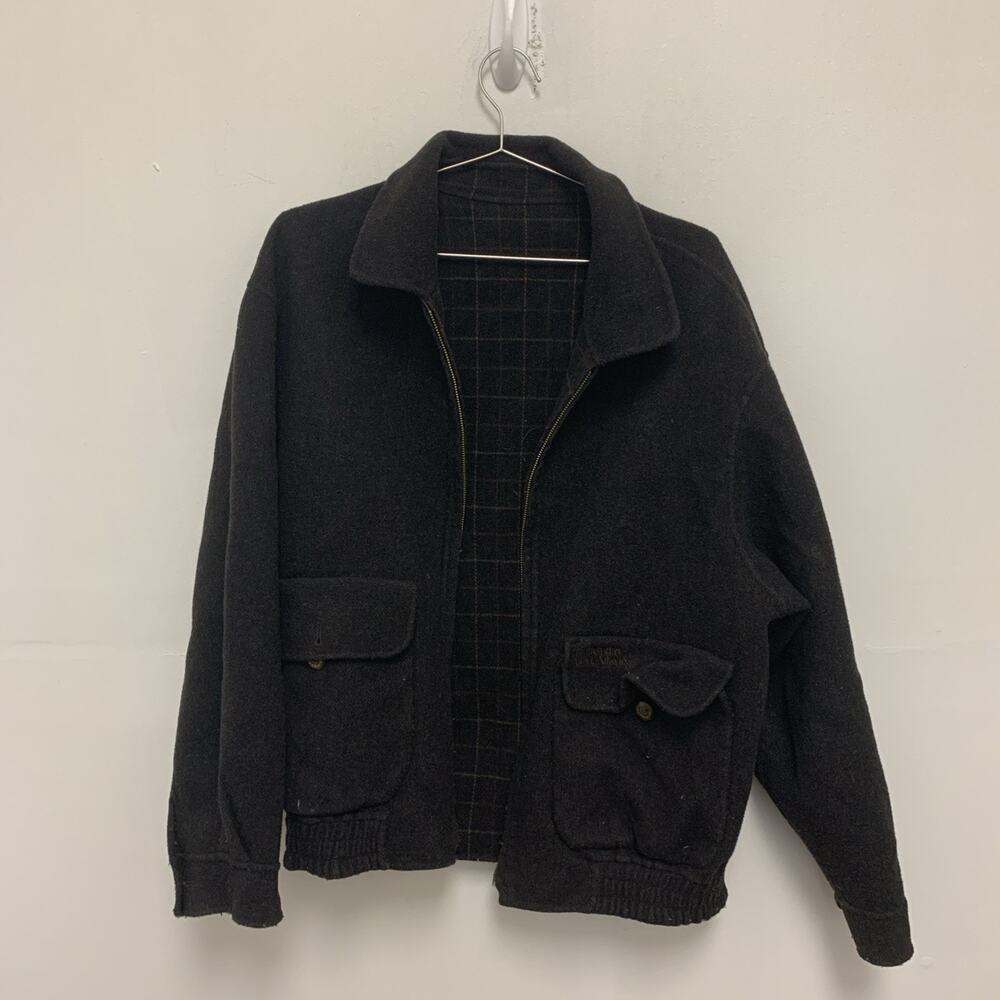 Vintage Pierre Balmain Wool Plaid Reversible Zip Up Jacket Size Large